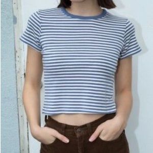 Brandy Melville Blue and White Striped Short Sleeve Tee